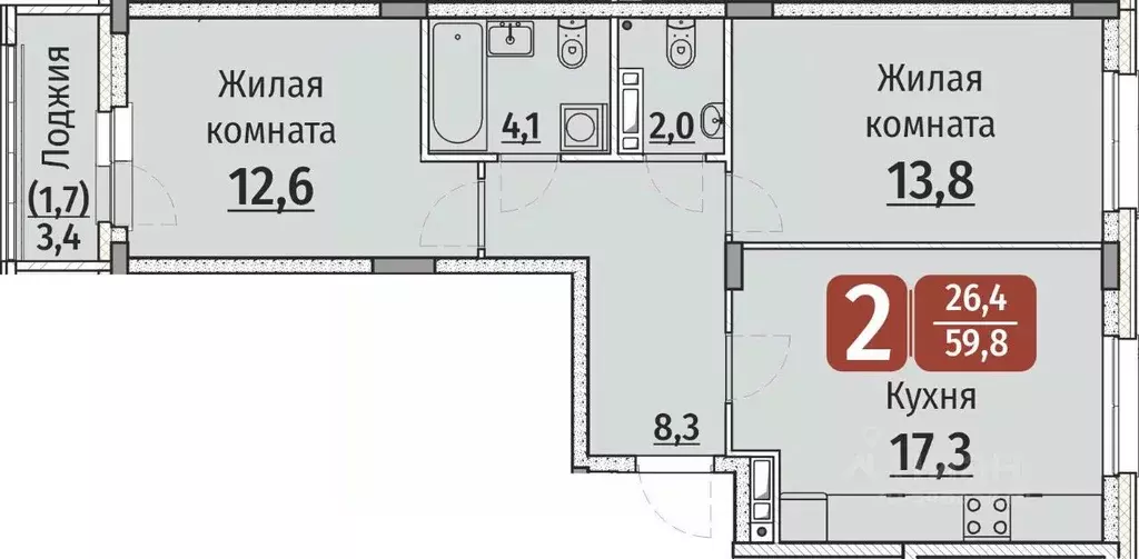 2-к кв. Чувашия, Чебоксары ул. Энергетиков (61.5 м) - Фото 1