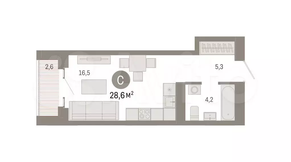 Квартира-студия, 28,6 м, 16/31 эт. - Фото 0