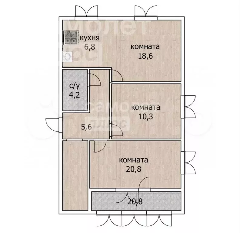 3-к. квартира, 60,1 м, 1/9 эт. - Фото 0