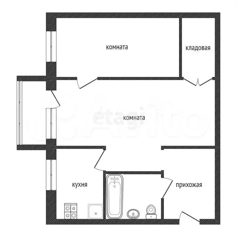 2-к. квартира, 42,9 м, 3/5 эт. - Фото 0