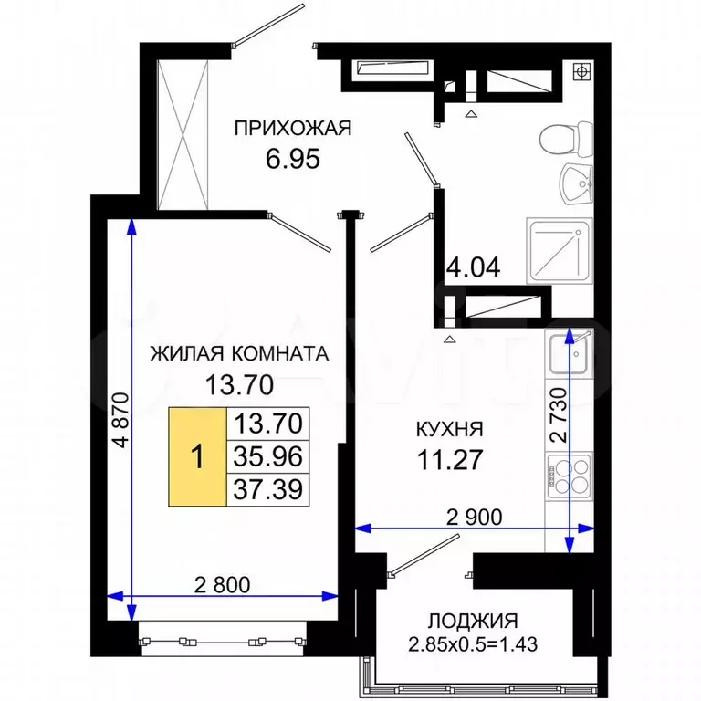 1-к. квартира, 37,4 м, 5/24 эт. - Фото 1
