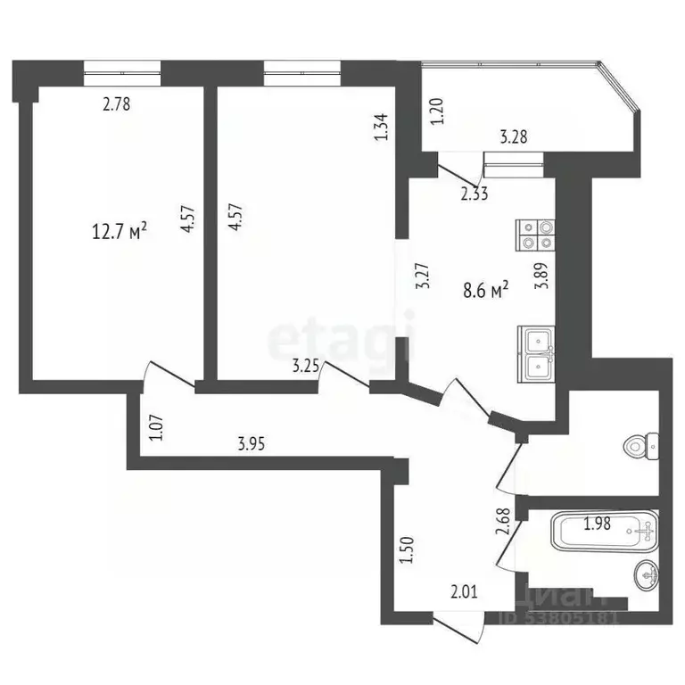 2-к кв. Ростовская область, Ростов-на-Дону Тибетская ул., 1Бс2 (38.0 ... - Фото 1