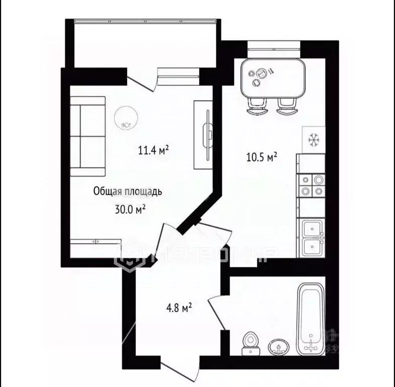 1-к кв. Новосибирская область, Новосибирск ул. Бородина, 56 (30.4 м) - Фото 2