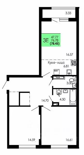 3-к кв. Воронежская область, Воронеж Оникс жилой комплекс (78.45 м) - Фото 1