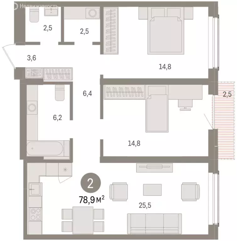2-комнатная квартира: Новосибирск, улица Аэропорт (78.85 м) - Фото 1