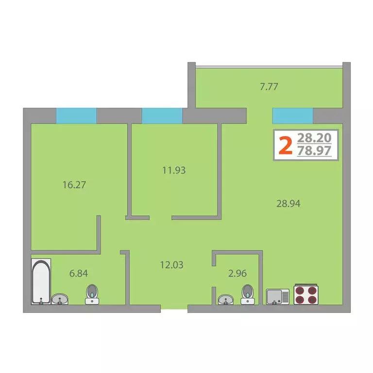 2-комнатная квартира: Тюмень, улица Николая Фёдорова, 26 (79.3 м) - Фото 1