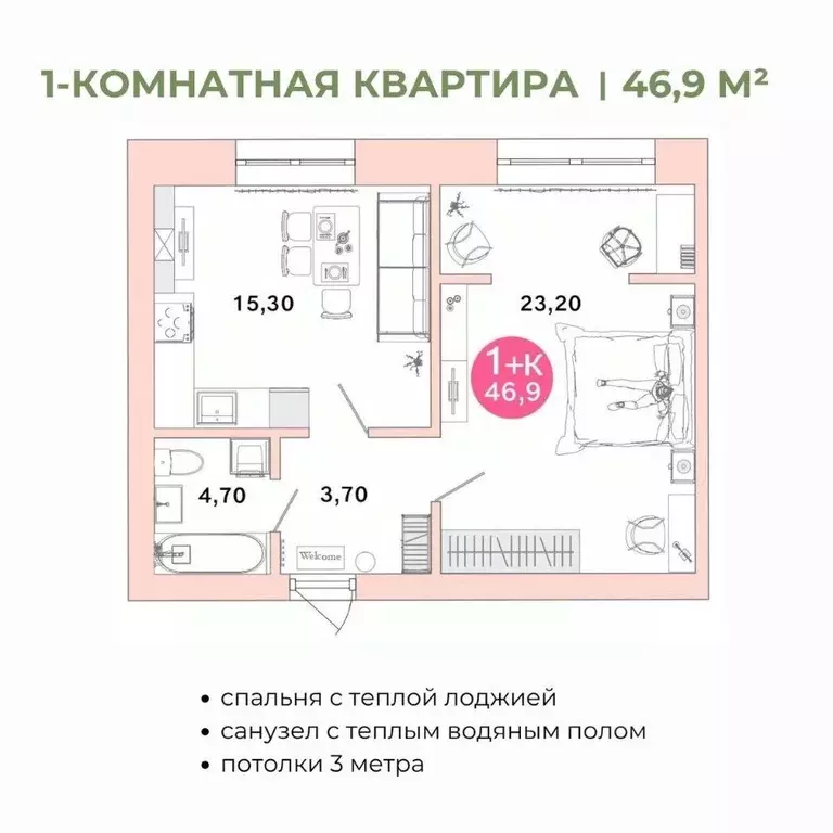1-к кв. Оренбургская область, Оренбург Ростоши Премьер мкр,  (46.9 м) - Фото 0