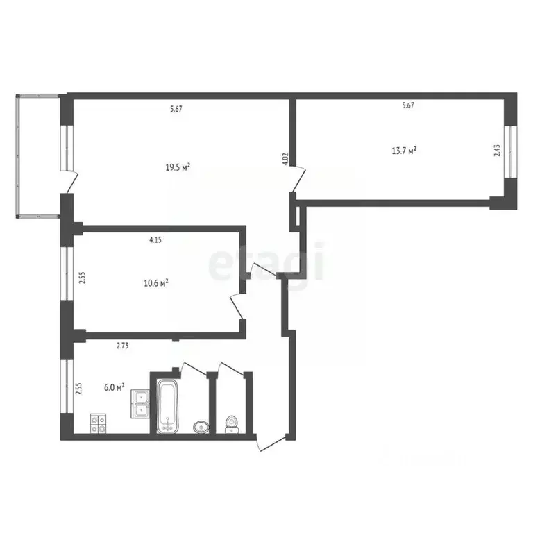 3-к кв. Калужская область, Калуга Хрустальная ул., 54 (59.2 м) - Фото 2