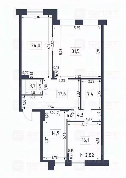 3-к кв. Татарстан, Казань ул. Калинина, 60 (118.9 м) - Фото 1