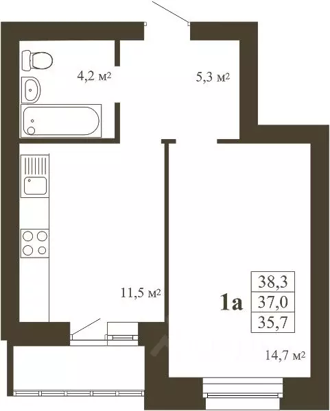 1-к кв. Тамбовская область, Тамбов Телецентр мкр,  (38.3 м) - Фото 1