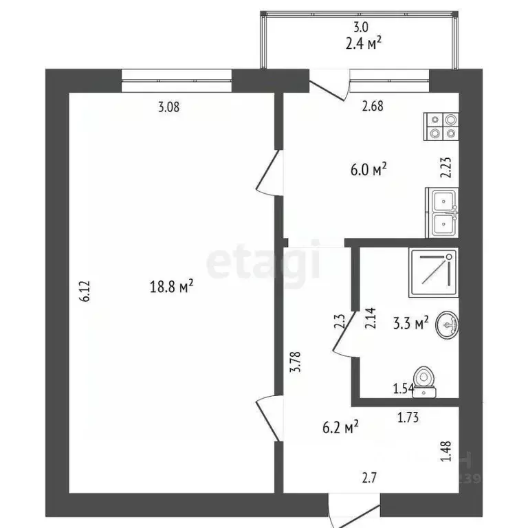 1-к кв. Башкортостан, Стерлитамак Раевский тракт, 3 (34.3 м) - Фото 2