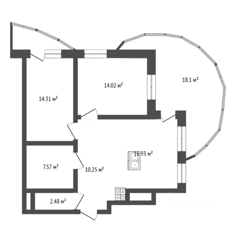 2-к кв. Тюменская область, Тюмень ул. Федюнинского, 64 (65.0 м) - Фото 2