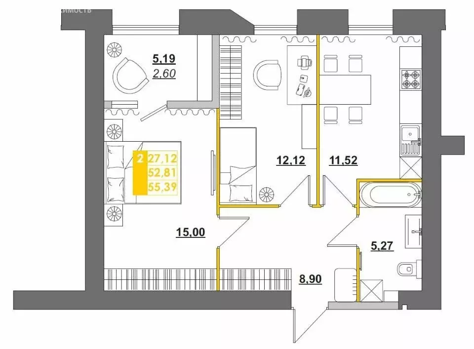 2-комнатная квартира: Пенза, улица Измайлова, 46 (60.17 м) - Фото 0