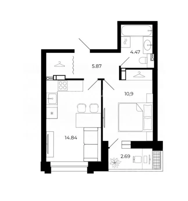 1-к кв. Липецкая область, Липецк ул. Е.И. Замятина, 1 (38.78 м) - Фото 2