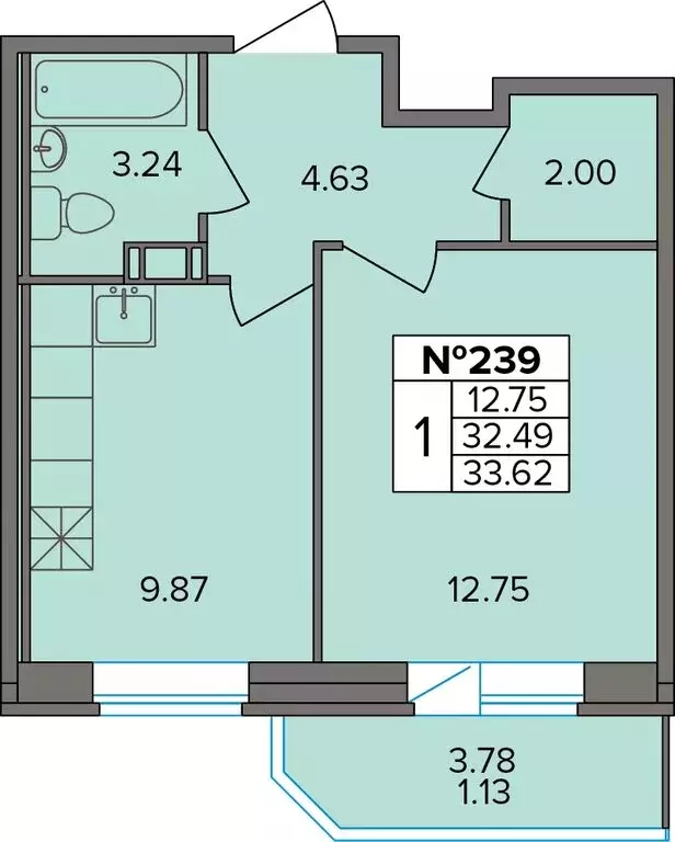 1-комнатная квартира: Новое Девяткино, Лесная улица, 19 (33.62 м) - Фото 1