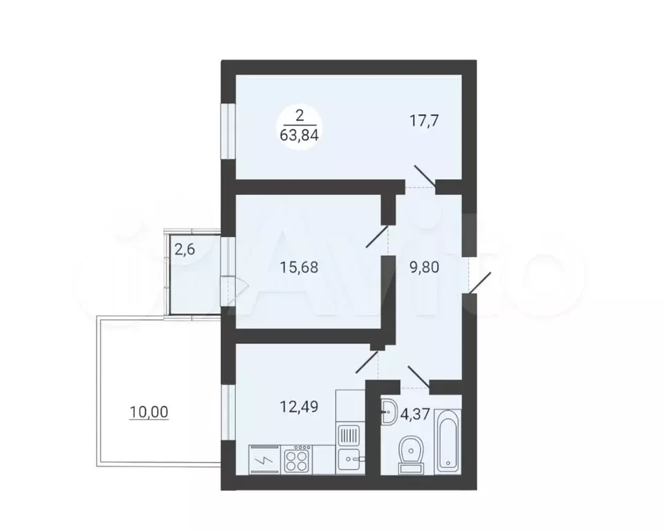 2-к. квартира, 63,8 м, 2/3 эт. - Фото 0