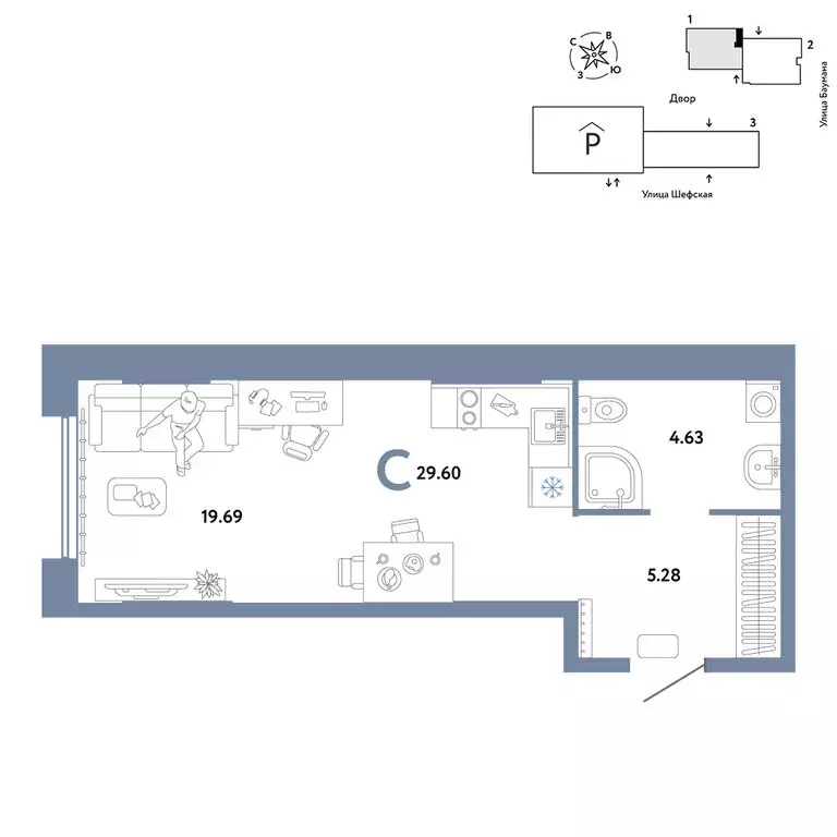 Квартира-студия: Екатеринбург, Шефская улица, 22А (29.6 м) - Фото 0