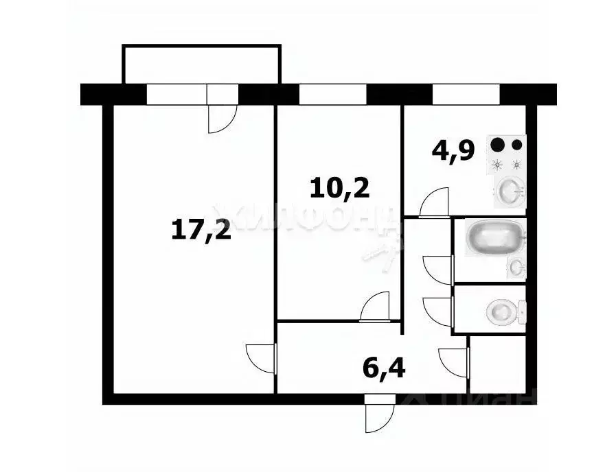 2-к кв. Новосибирская область, Новосибирск ул. Кошурникова, 13/1 (43.0 ... - Фото 0