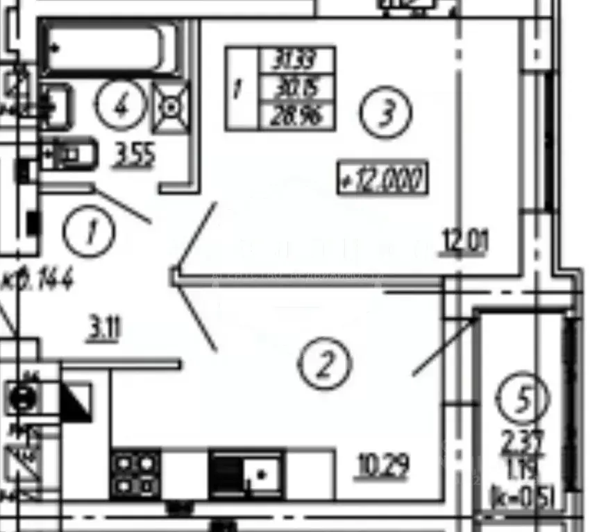 1-к кв. Калининградская область, Гурьевск бул. Краковский, 19 (31.33 ... - Фото 2