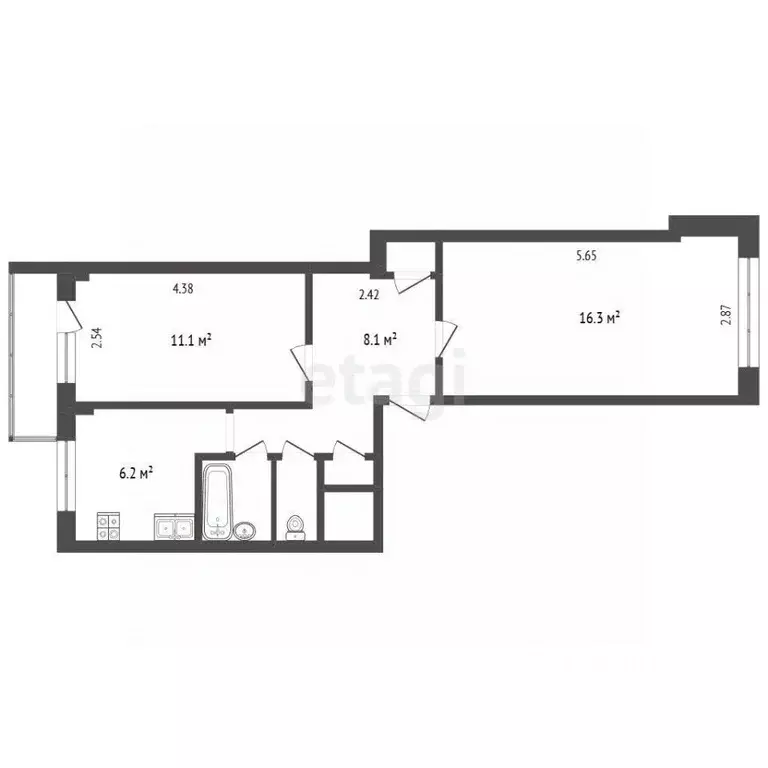 2-к кв. Архангельская область, Архангельск ул. Почтовый тракт, 30к2 ... - Фото 2