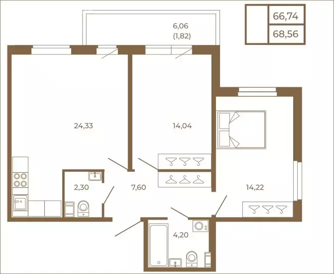2-комнатная квартира: Сертолово, ЖК Новая История (68.56 м) - Фото 1