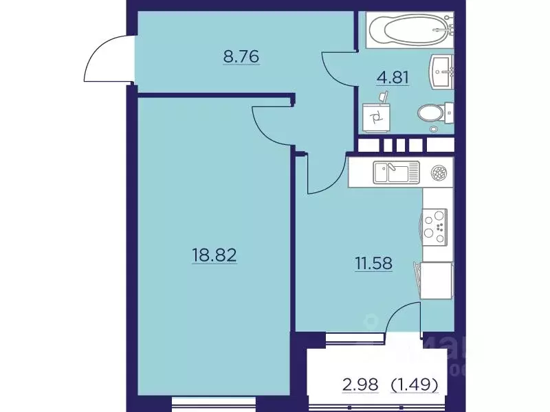 1-к кв. Воронежская область, Воронеж ул. Ломоносова, 116В (45.46 м) - Фото 1