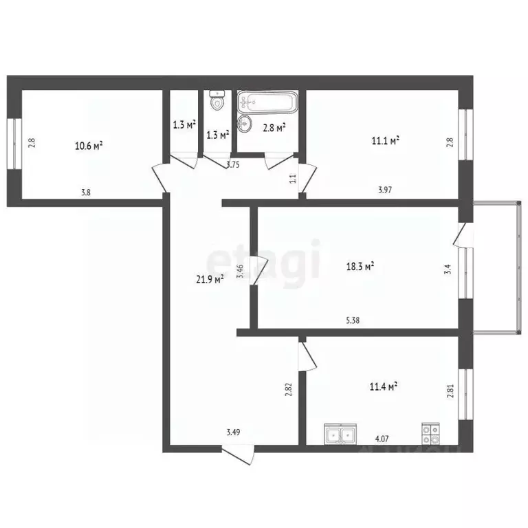 3-к кв. Саха (Якутия), Покровск Таежная ул., 3 (78.7 м) - Фото 2