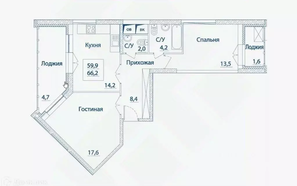 Свободной планировки кв. Москва Хорошевское ш., 25Ак3 (66.0 м) - Фото 1