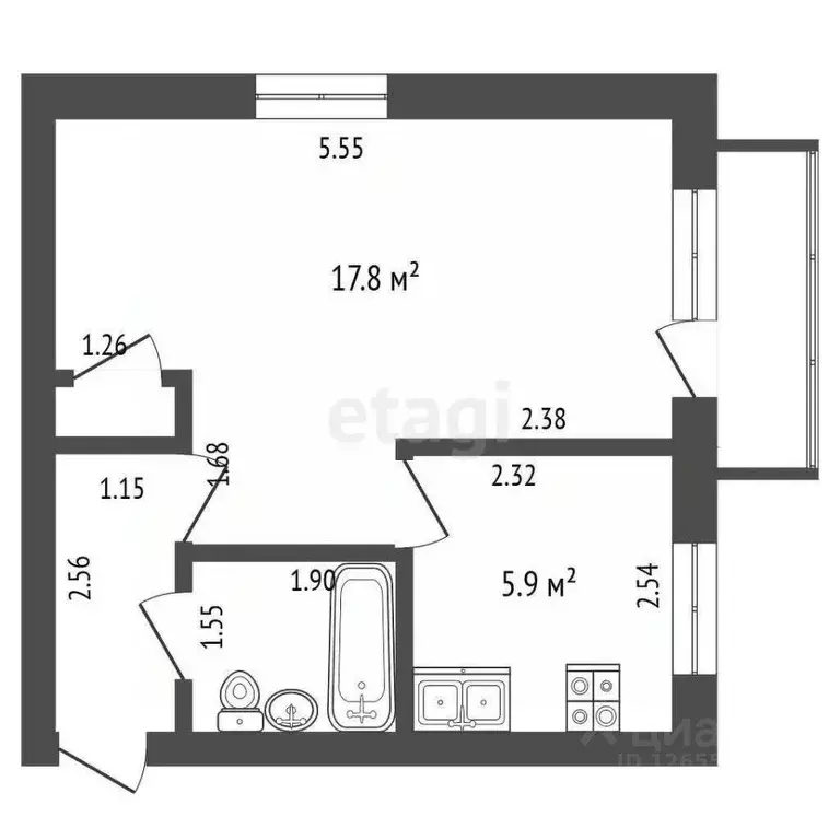 1-к кв. Костромская область, Кострома Калиновская ул., 39а (30.2 м) - Фото 1