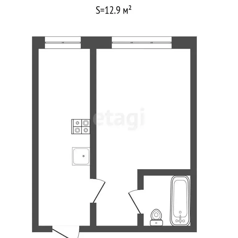 1к в -комнатной квартире (12.9 м) - Фото 1