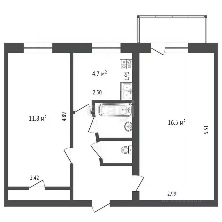 2-к кв. Тюменская область, Тюмень Тарманы мкр, ул. Малышева, 22 (45.0 ... - Фото 2