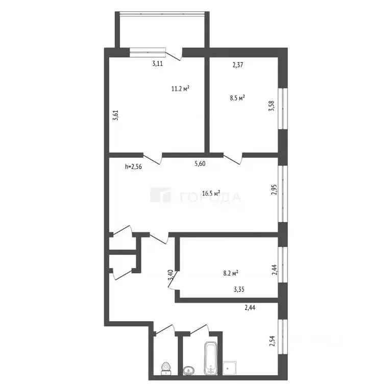 4-к кв. Кемеровская область, Новокузнецк ул. Сеченова, 13 (65.0 м) - Фото 2
