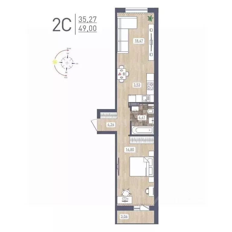 2-к кв. Новосибирская область, Новосибирск ул. Забалуева, 69 (49.0 м) - Фото 0