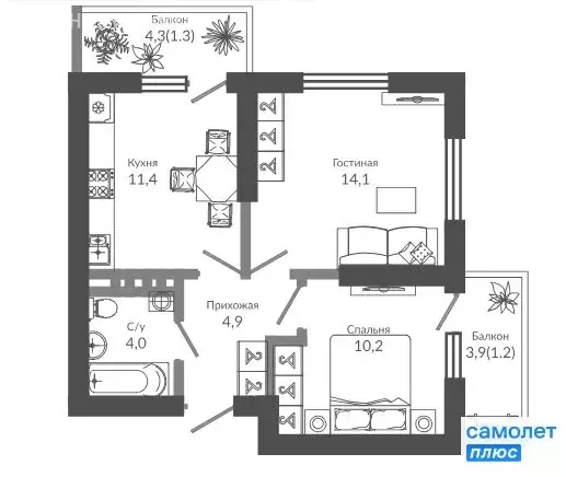 2-комнатная квартира: Сочи, площадь Флага (47.9 м) - Фото 0