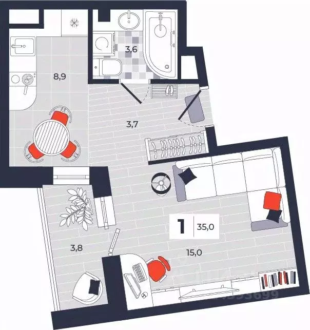 1-к кв. Тульская область, Тула ул. Академика Насоновой, 1А (35.0 м) - Фото 1