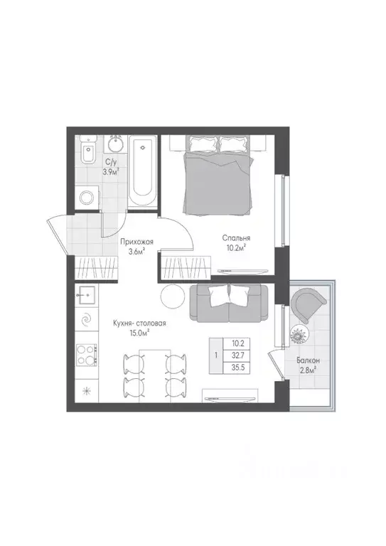 1-к кв. Тверская область, Тверь Лесная Мелодия-3 жилой комплекс (33.57 ... - Фото 1