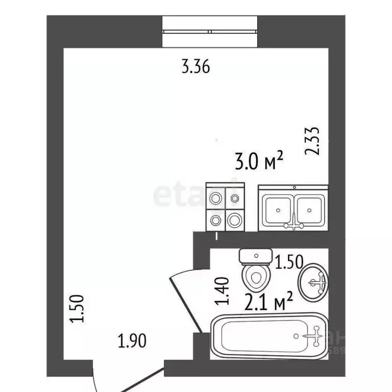 Студия Вологодская область, Вологда Судоремонтная ул., 44 (13.6 м) - Фото 2