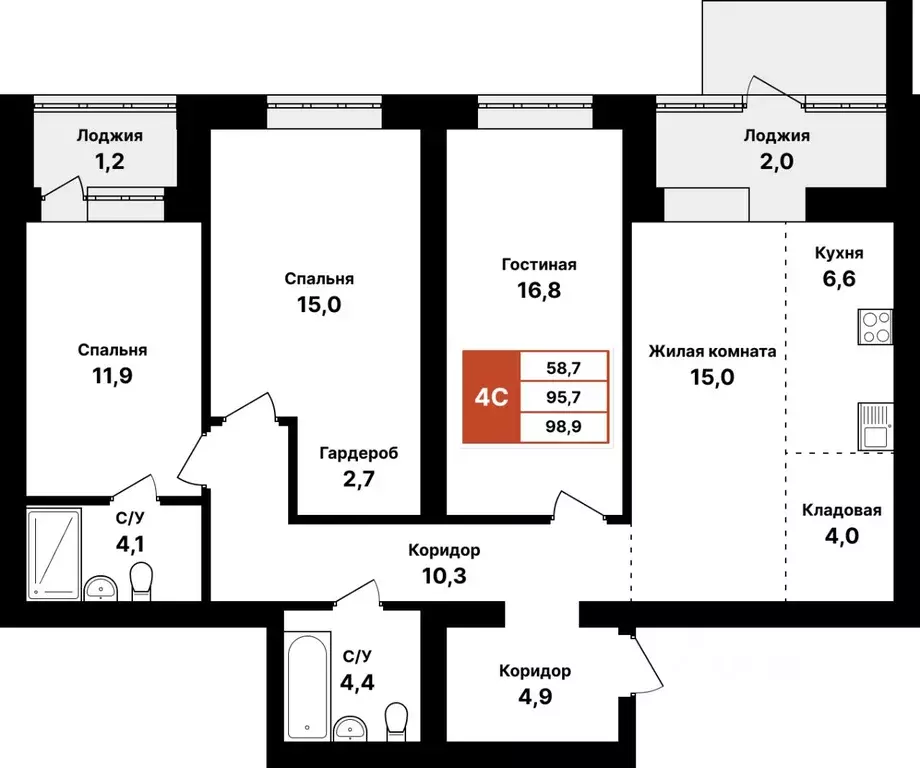 4-к кв. Башкортостан, Уфа Кузнецовский Затон мкр,  (98.9 м) - Фото 0