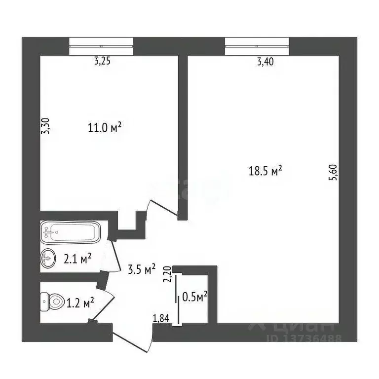 1-к кв. Амурская область, Благовещенск ул. Ломоносова, 261 (37.0 м) - Фото 1