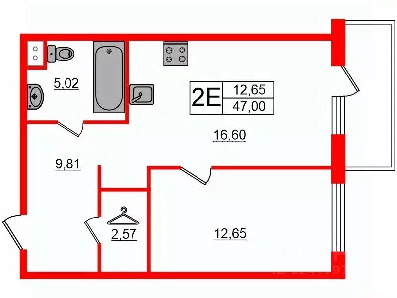 1-к кв. Санкт-Петербург наб. Реки Смоленки, 35к1 (47.0 м) - Фото 1