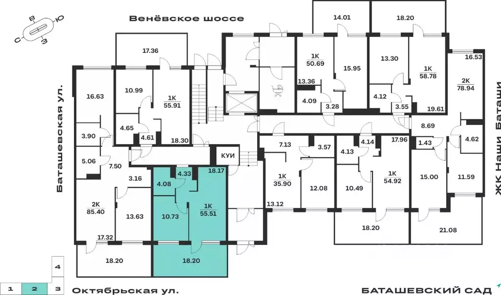 1-к кв. Тульская область, Тула Баташи Парк жилой комплекс (42.77 м) - Фото 1