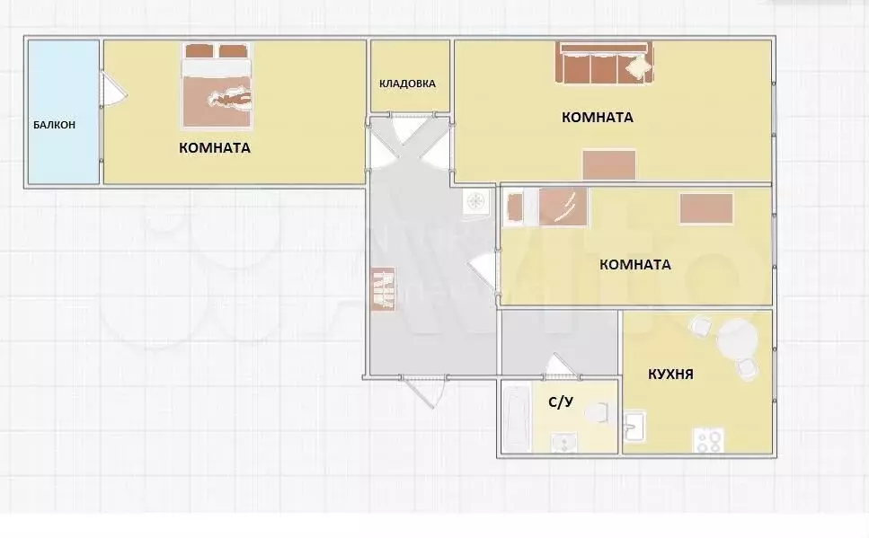3-к. квартира, 58,8 м, 3/9 эт. - Фото 0