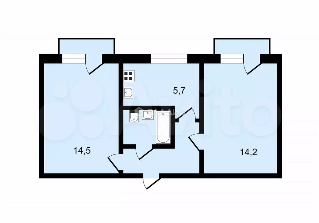 2-к. квартира, 41,9 м, 2/5 эт. - Фото 0