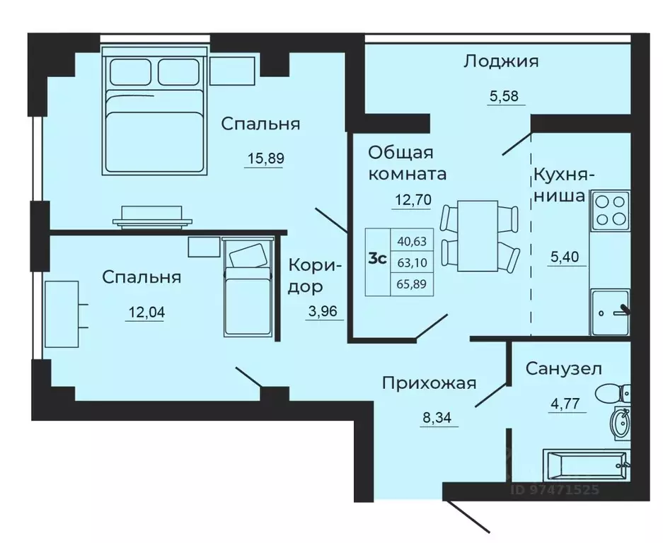 3-к кв. Ростовская область, Батайск  (65.89 м) - Фото 0