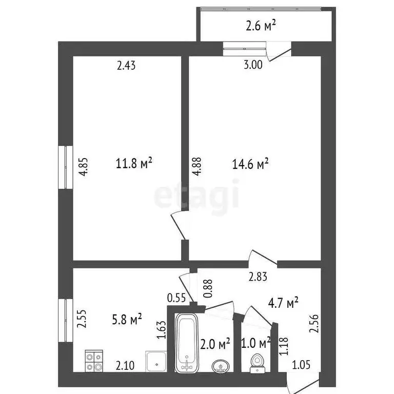 2-комнатная квартира: Ишим, улица Карла Маркса, 37Б (39.9 м) - Фото 0