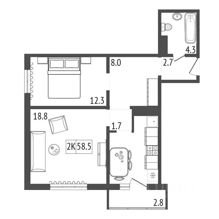 2-к кв. Красноярский край, Красноярск Судостроительная ул., 31А (60.0 ... - Фото 2