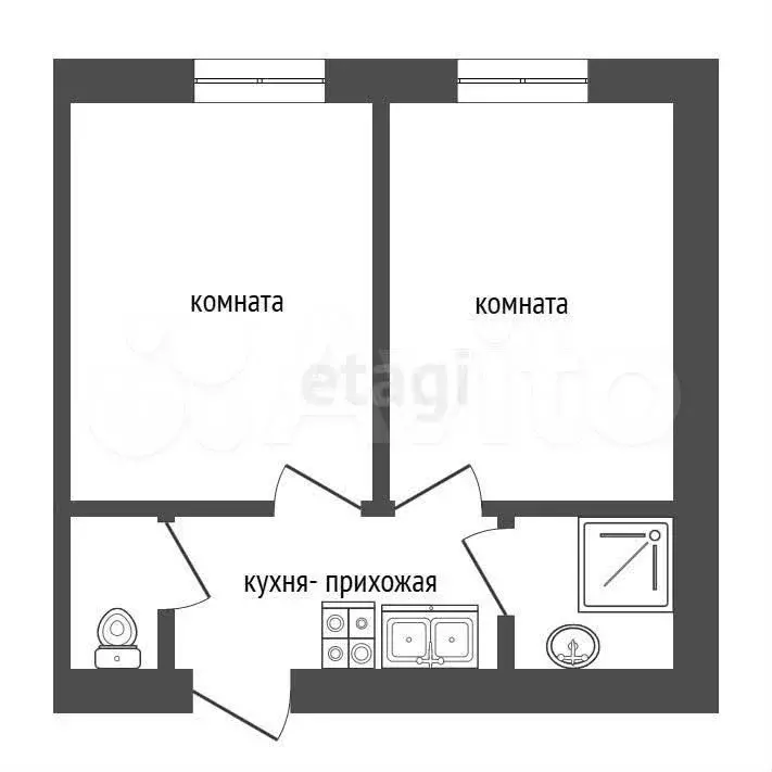 2-к. квартира, 37,5 м, 6/9 эт. - Фото 0