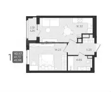 1-к. квартира, 41,7 м, 1/9 эт. - Фото 1