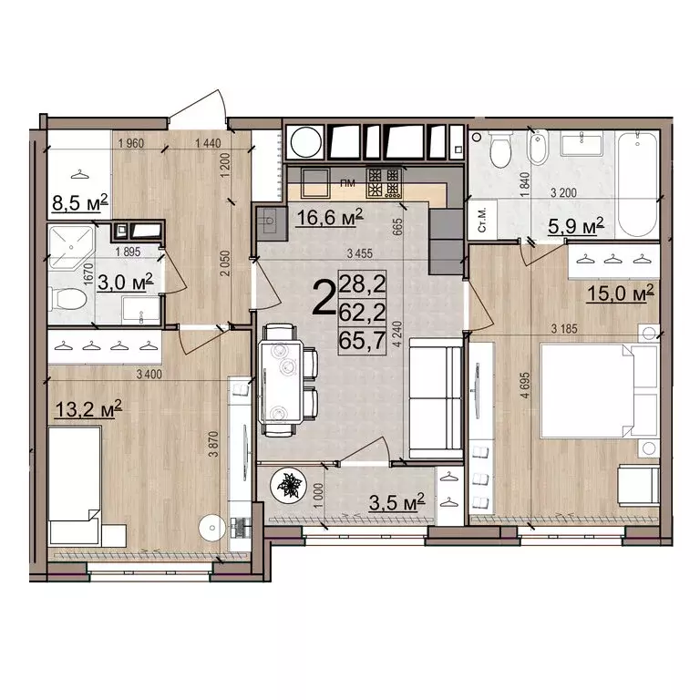 2-комнатная квартира: Рязань, район Кальное, жилой комплекс Еврокласс ... - Фото 1