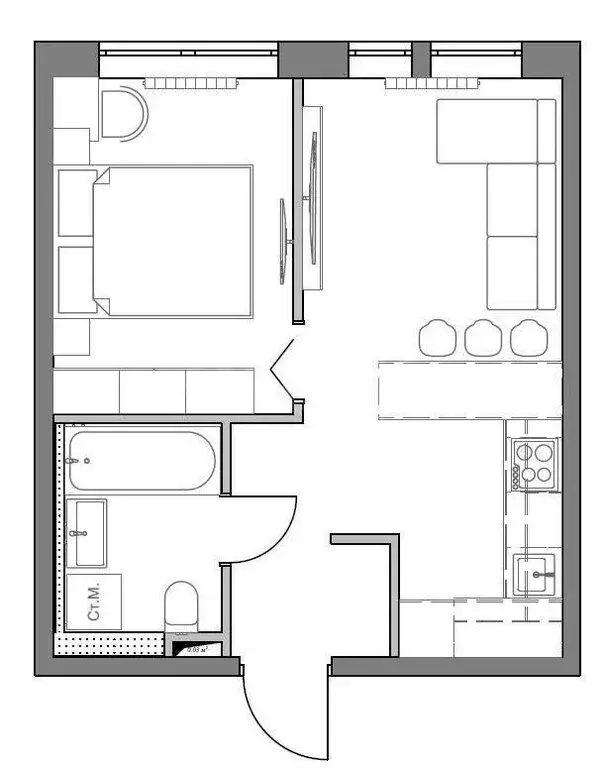 2-комнатная квартира: Грязи, Социалистическая улица, 8 (40 м) - Фото 1